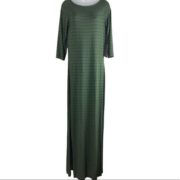 Three Dots Side Slit Kelley Green Striped Maxi Dress Size Medium - Picture 7 of 7